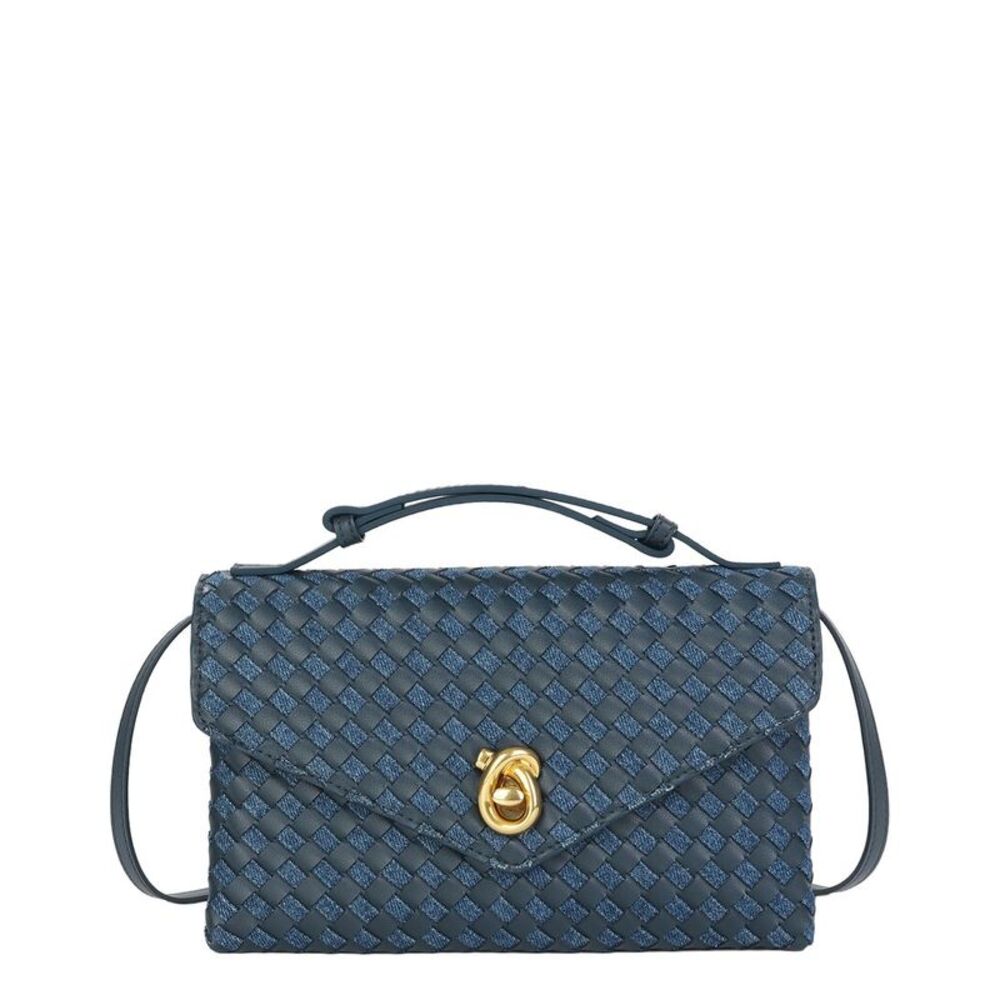 Tiffany & Fred Paris Intrecciato Leather Shoulder Bag, Navy